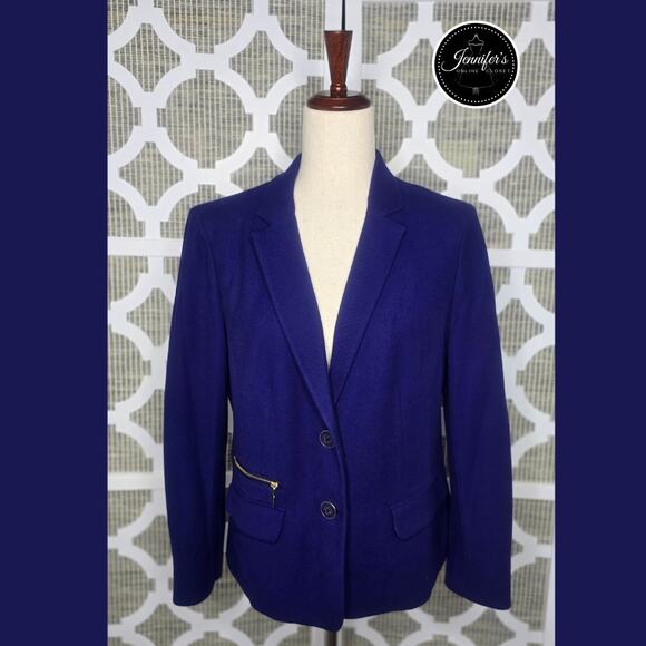 Chico's Purple Blue Pique Knit Notch Collar Zipper Accent Blazer Size 1=M/8 - Picture 1 of 13
